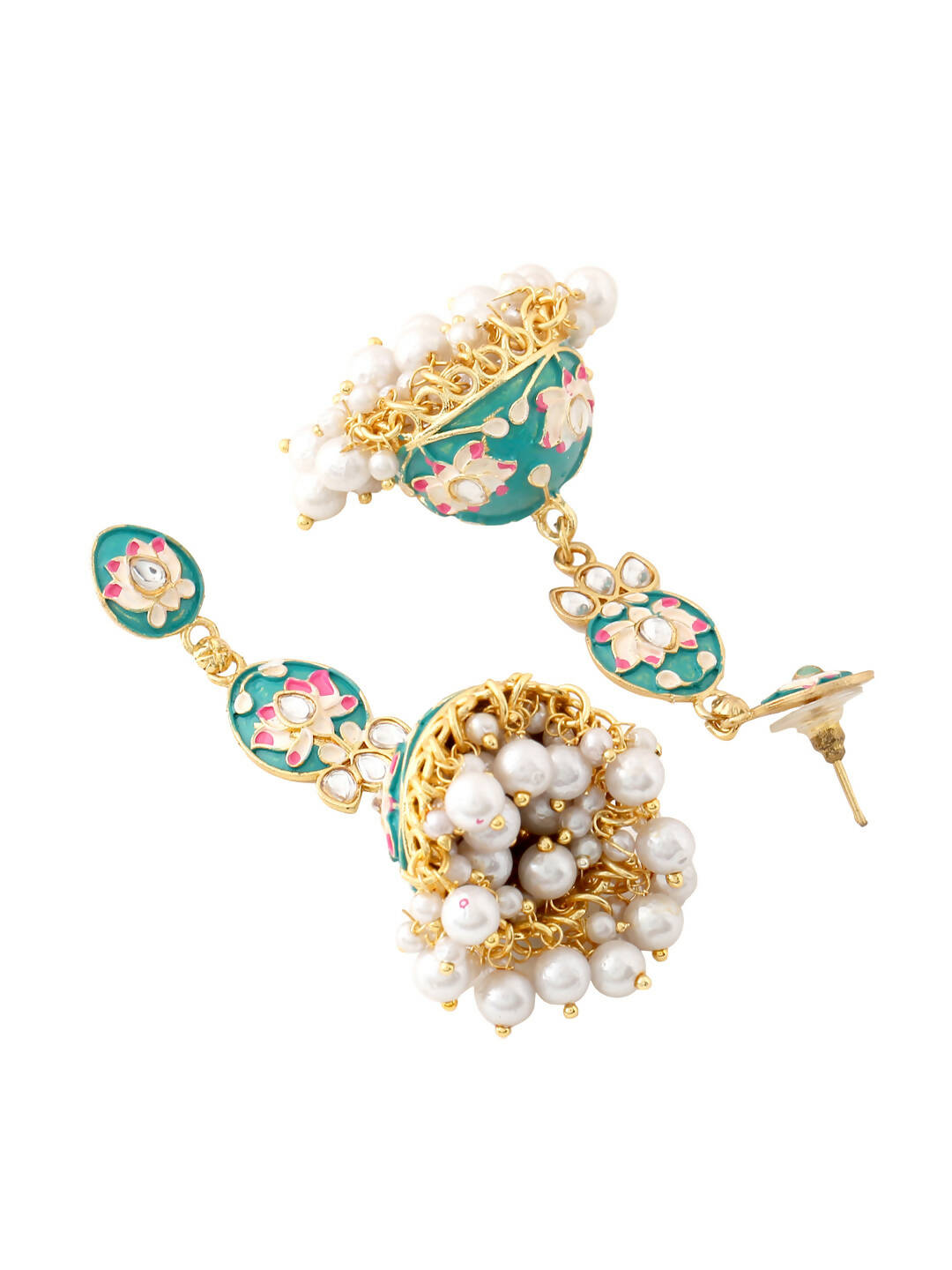 NVR Women Gold Plated Blue Kundan Jhumkas Earrings - Distacart
