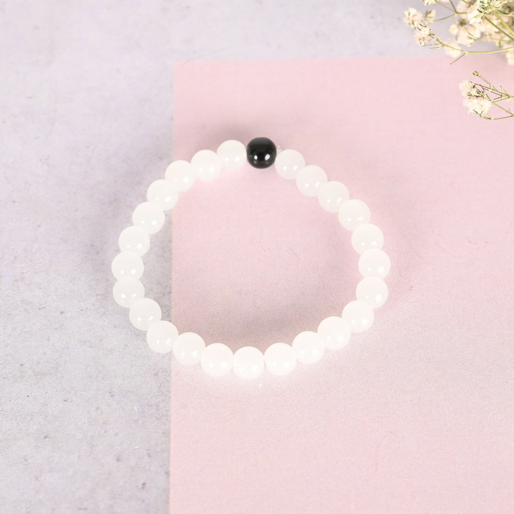 NVR Men & Women Transparent & White & Black Marbel Crystal Elasticated Bracelet - Distacart