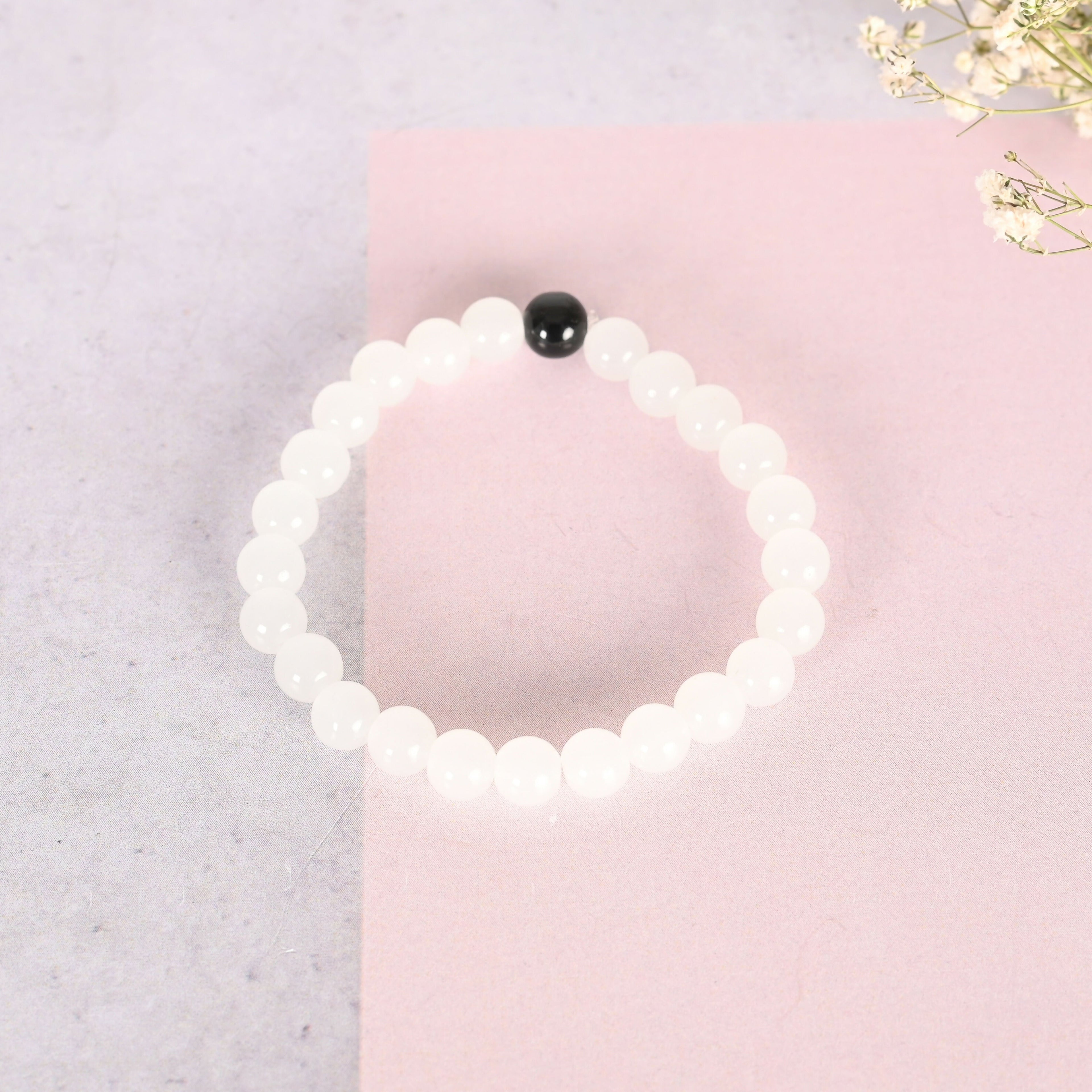 NVR Men & Women Transparent & White & Black Marbel Crystal Elasticated Bracelet - Distacart