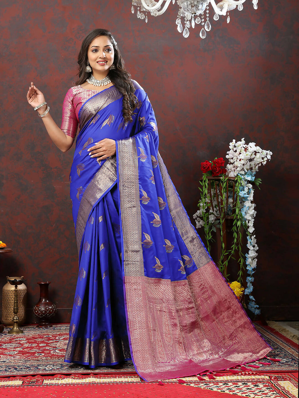 Lorenvalley Fashion Blue Soft Silk Woven Design Zari Weaving Saree