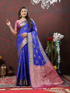 Lorenvalley Fashion Blue Soft Silk Woven Design Zari Weaving Saree