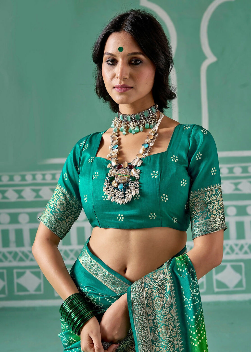 Joban Fashion Vicitra Silk Green Soft Fabric With Digital Print Saree