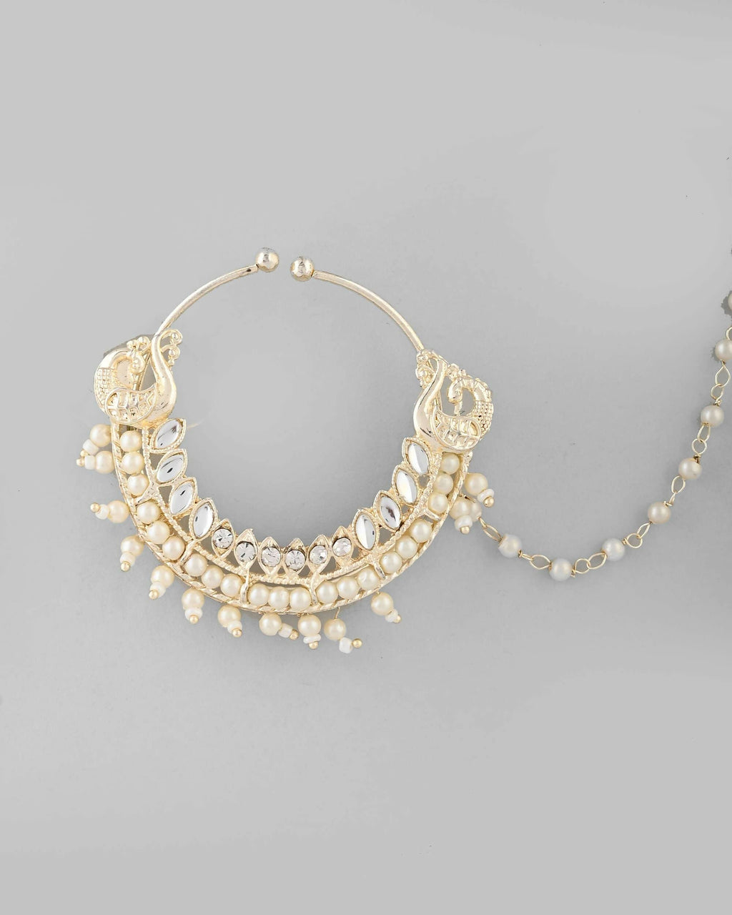 VOJ Gold-Polished With Pearl Indian Nose Pin