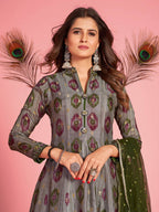 Myra Multicolour Pure Dola Silk Designer Gown Style Suit - Distacart