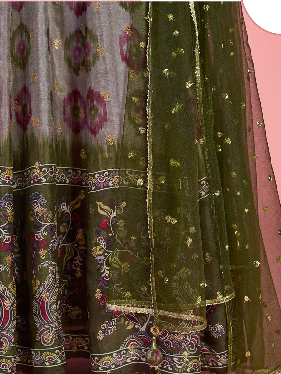 Myra Multicolour Pure Dola Silk Designer Gown Style Suit - Distacart