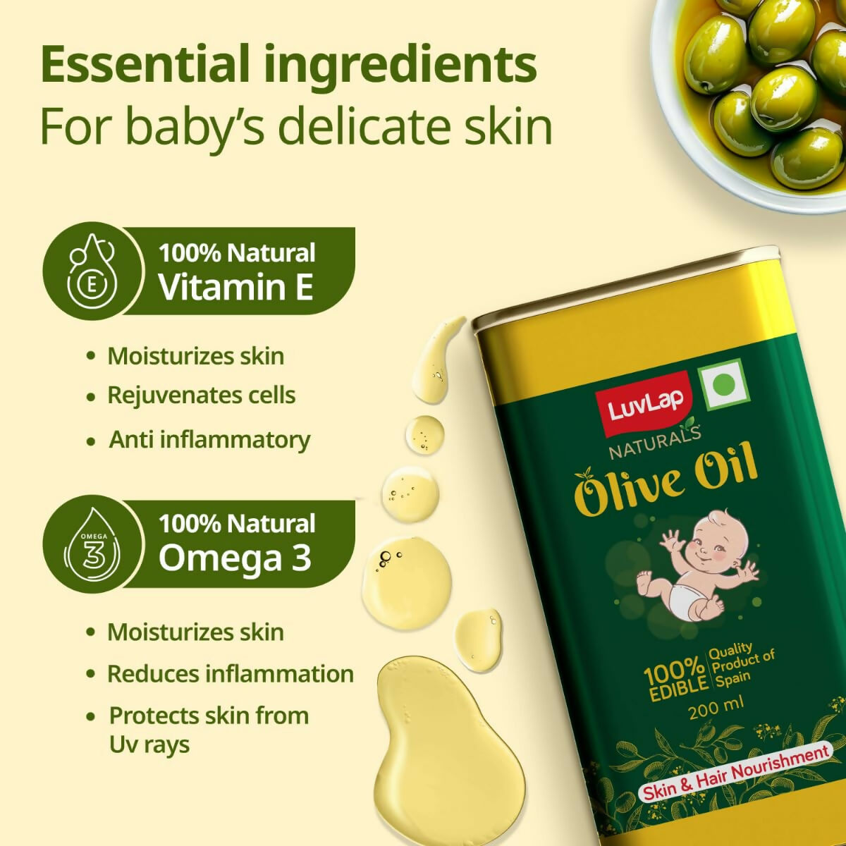 LuvLap Naturals Baby Body Massage Olive Oil for New Born