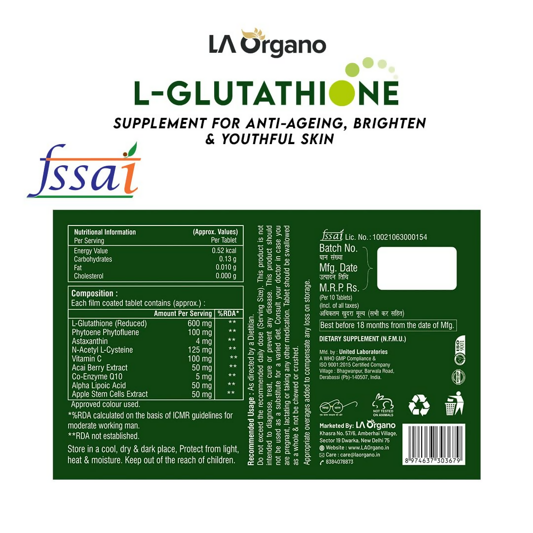 LA Organo L Glutathione Tablets - Distacart