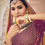 Wine Heavy Viscose Khatli, Embroidery & Mirror Work Unstitched Lehenga Choli - Sisha Keshav