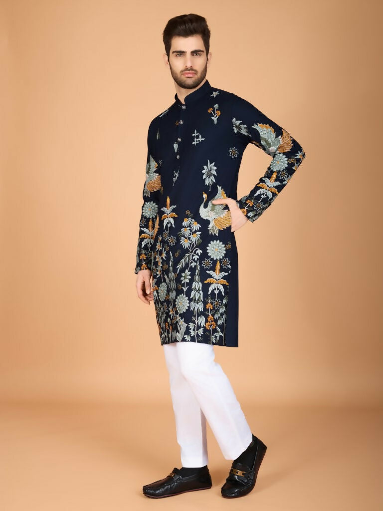 Vastranavya Exclusive Wedding Wear Viscose Rayon Thread Embroidered Work Kurta