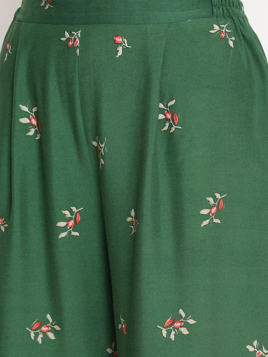 Ahalyaa Women's Green Rayon Printed Kurta Palazzo Set