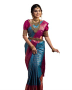 Vamika Weaving Banarasi Jacquard Sky Blue Kanjivaram Saree