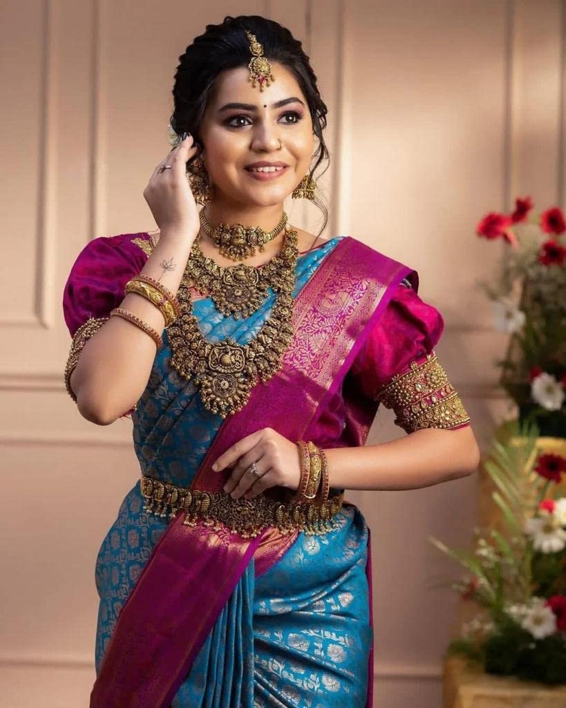 Vamika Weaving Banarasi Jacquard Sky Blue Kanjivaram Saree