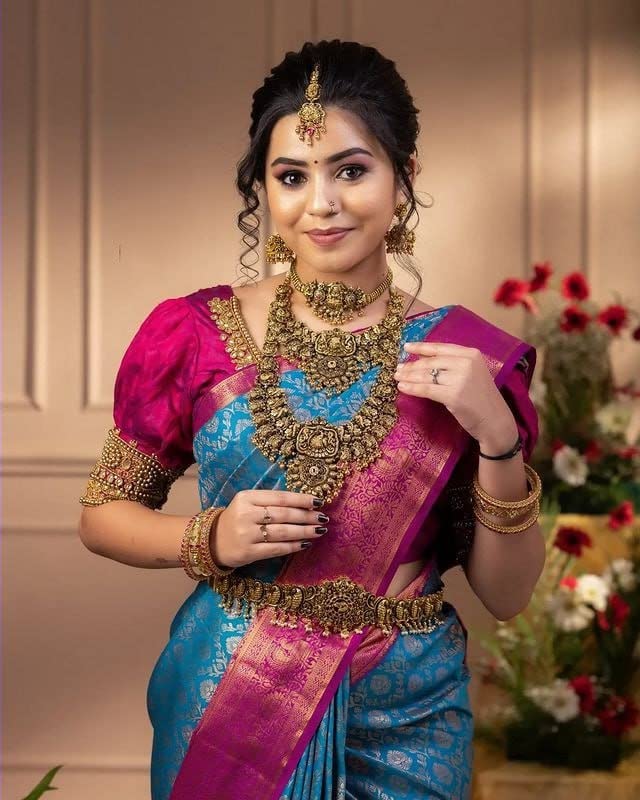 Vamika Weaving Banarasi Jacquard Sky Blue Kanjivaram Saree