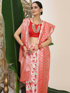 Shree Shyam Fashion Linen Cotton Red & White Saree - Distacart
