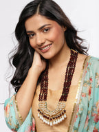 Gold-Toned Maroon Brass Gold-Plated Necklace - Ruby Raang - Distacart