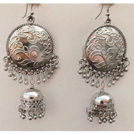 MS Fashion India Fashion Collection Chandbali Silver Oxidized Jhumka Tassel Dangler Earrings