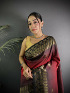 Joban Fashion Red Handloom Silk Ikkat Saree - Distacart