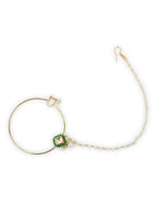Gold-Plated Green White Kundan Studded Beaded Chained Nosepin - Ruby Raang - Distacart