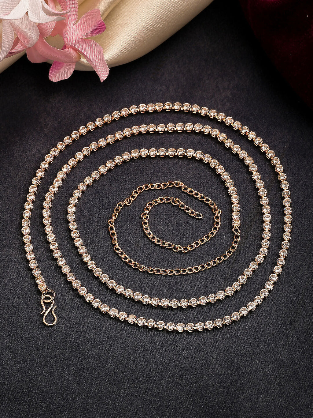 NVR Women's Gold-Polished AD-Studded Kamarbandh Waist Chain