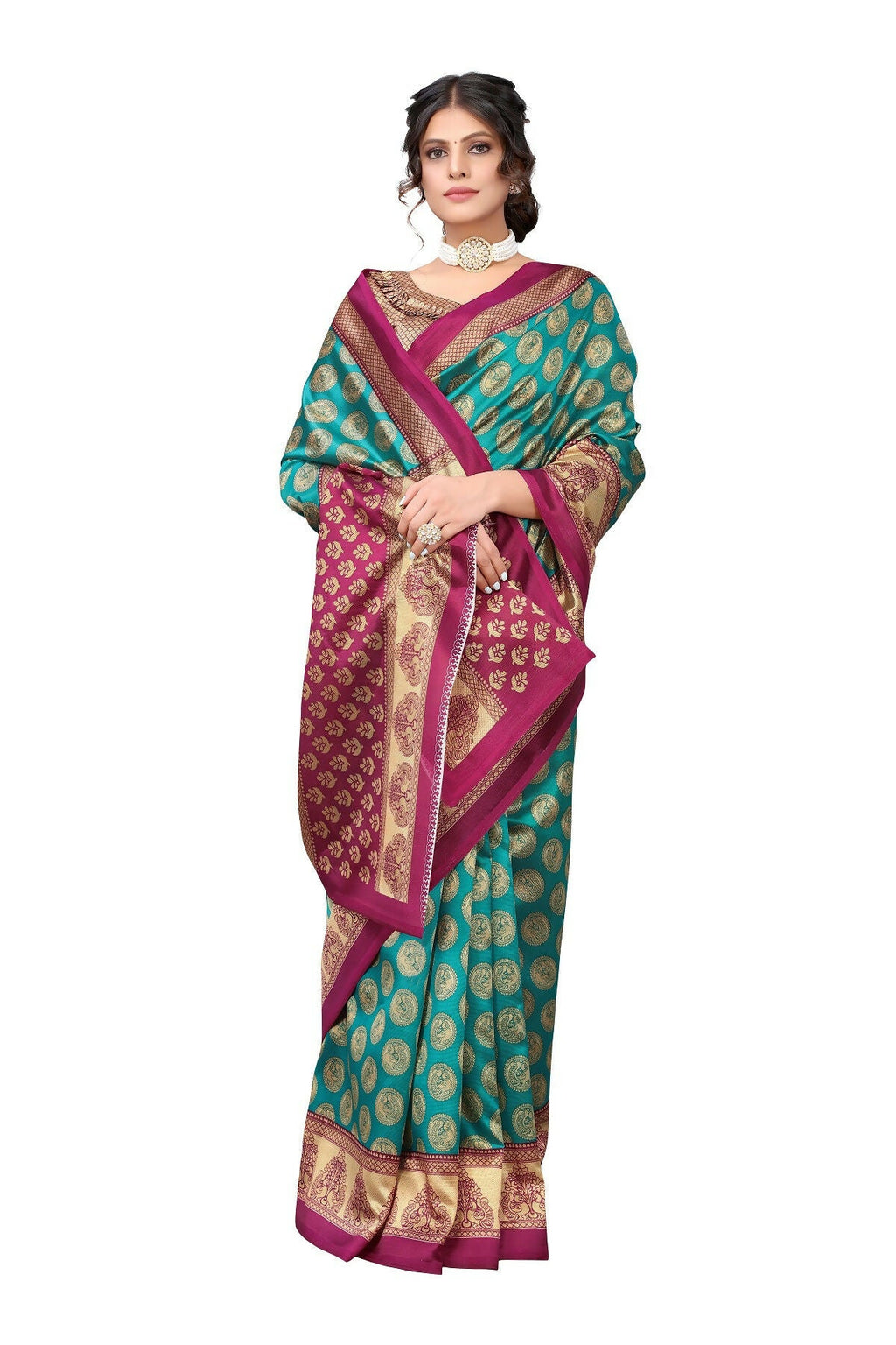 Vamika Rama Green Printed Art Silk Saree