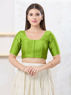 Joban Fashion Parrot-Green Dupion Silk Elbow Sleeveless Front Open Blouse