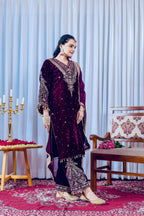 Joban Fashion deep Plum Velvet Embroidery Kurta Set - Distacart