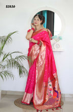 Pink Woven Jacquard Designer Embroidery Work Party Wear Saree - Parampara