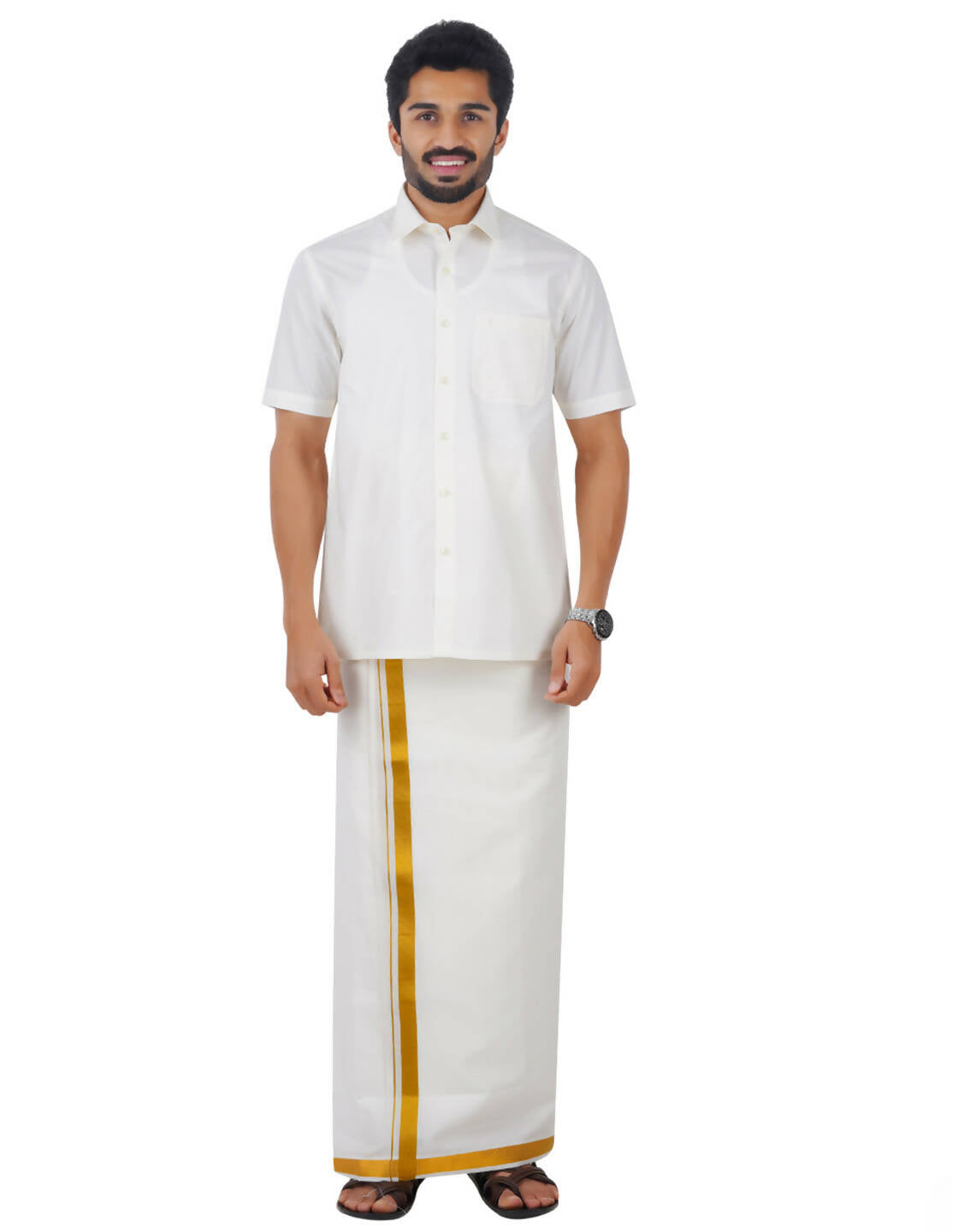 Ramraj Cotton Mens Cotton Light Cream Colour Half Sleeve Shirt