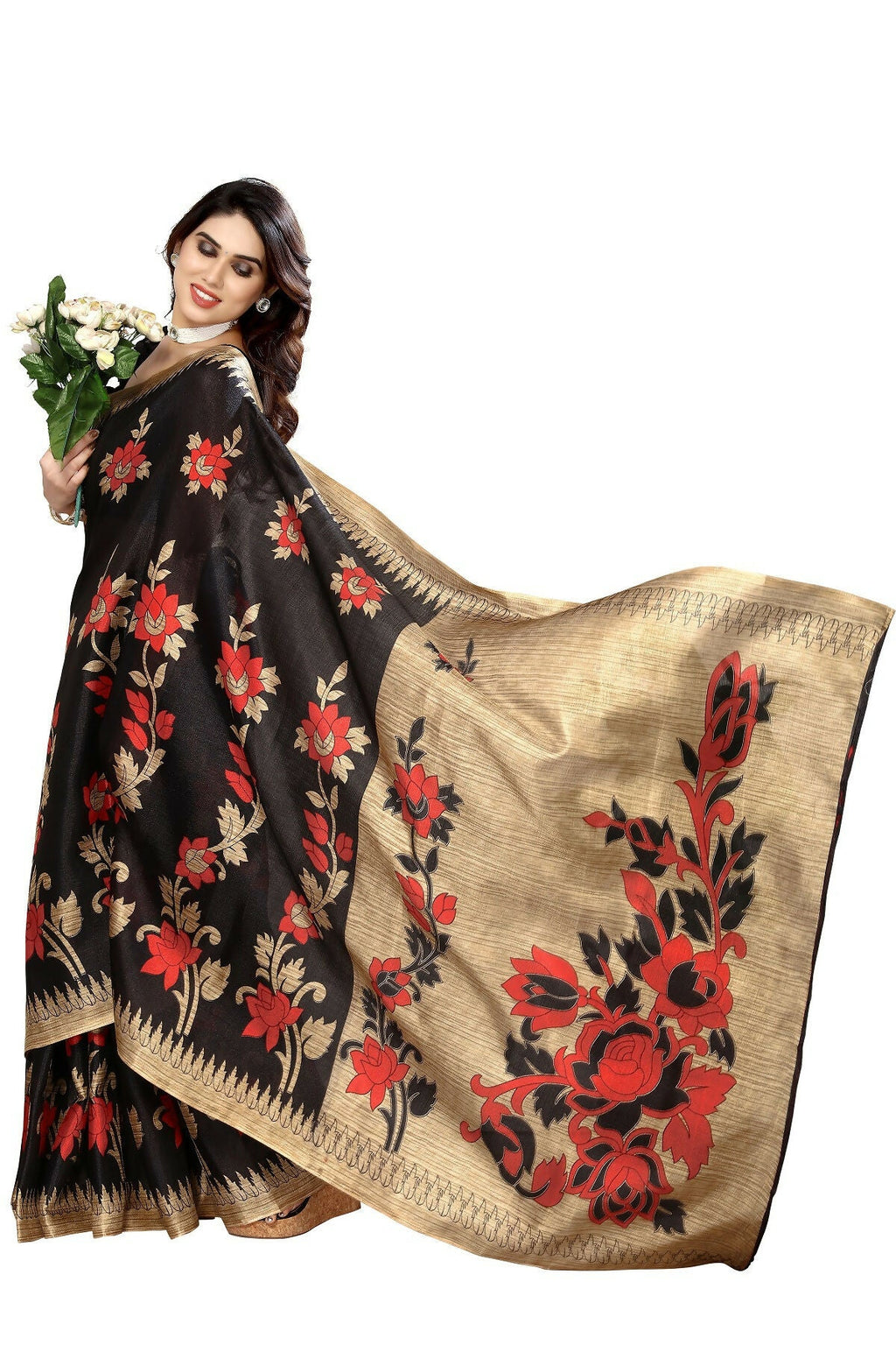 Vamika black Printed Art Silk Saree