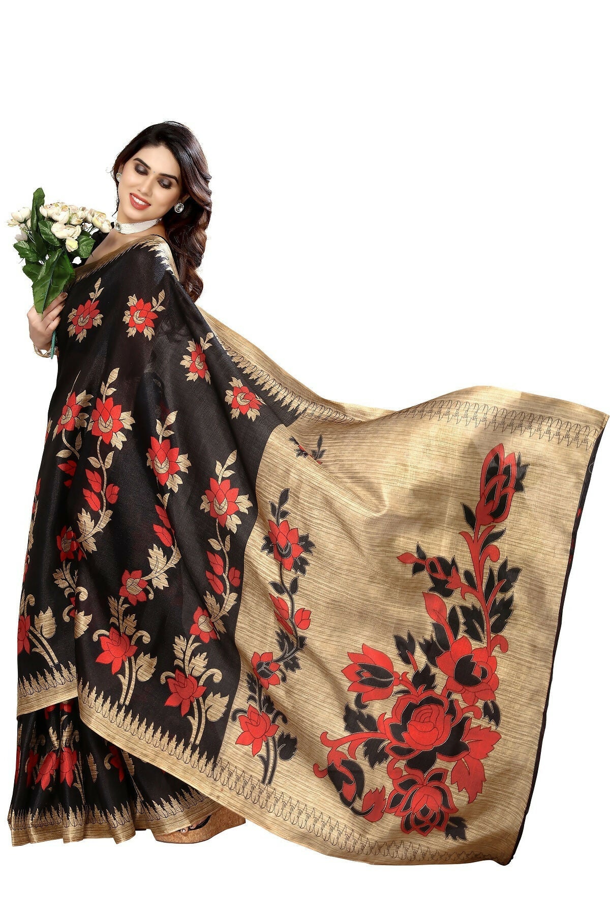 Vamika black Printed Art Silk Saree