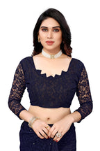 Vamika Ethnic Fire Navy Pearls Net Saree - Distacart