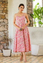 Kaajh Women's Floral Pink Hand Block Print Sleeveless Dress - Distacart