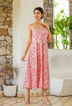 Kaajh Women's Floral Pink Hand Block Print Sleeveless Dress - Distacart