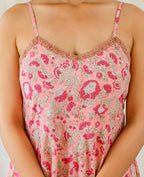 Kaajh Women's Floral Pink Hand Block Print Sleeveless Dress - Distacart