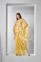 Yellow Burburry silk Designer Embroidery Work Saree - Shezlin