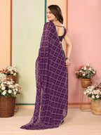 Purple Georgette Designer Printed Ready To Wear Saree - Elite