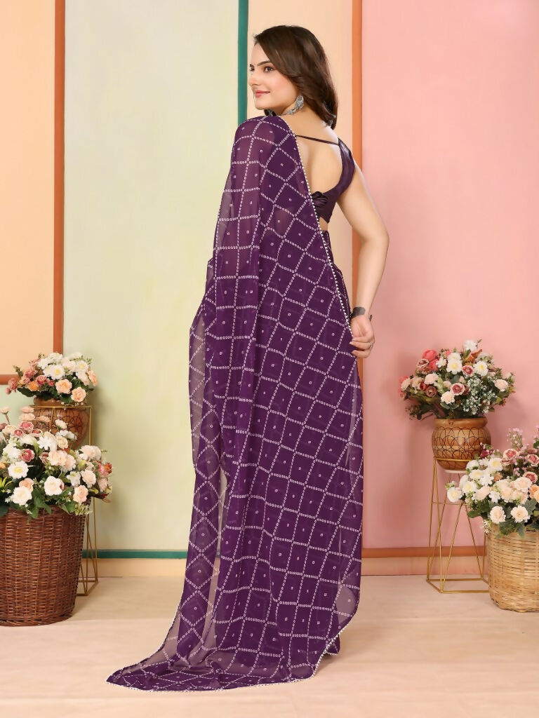 Purple Georgette Designer Printed Ready To Wear Saree - Elite