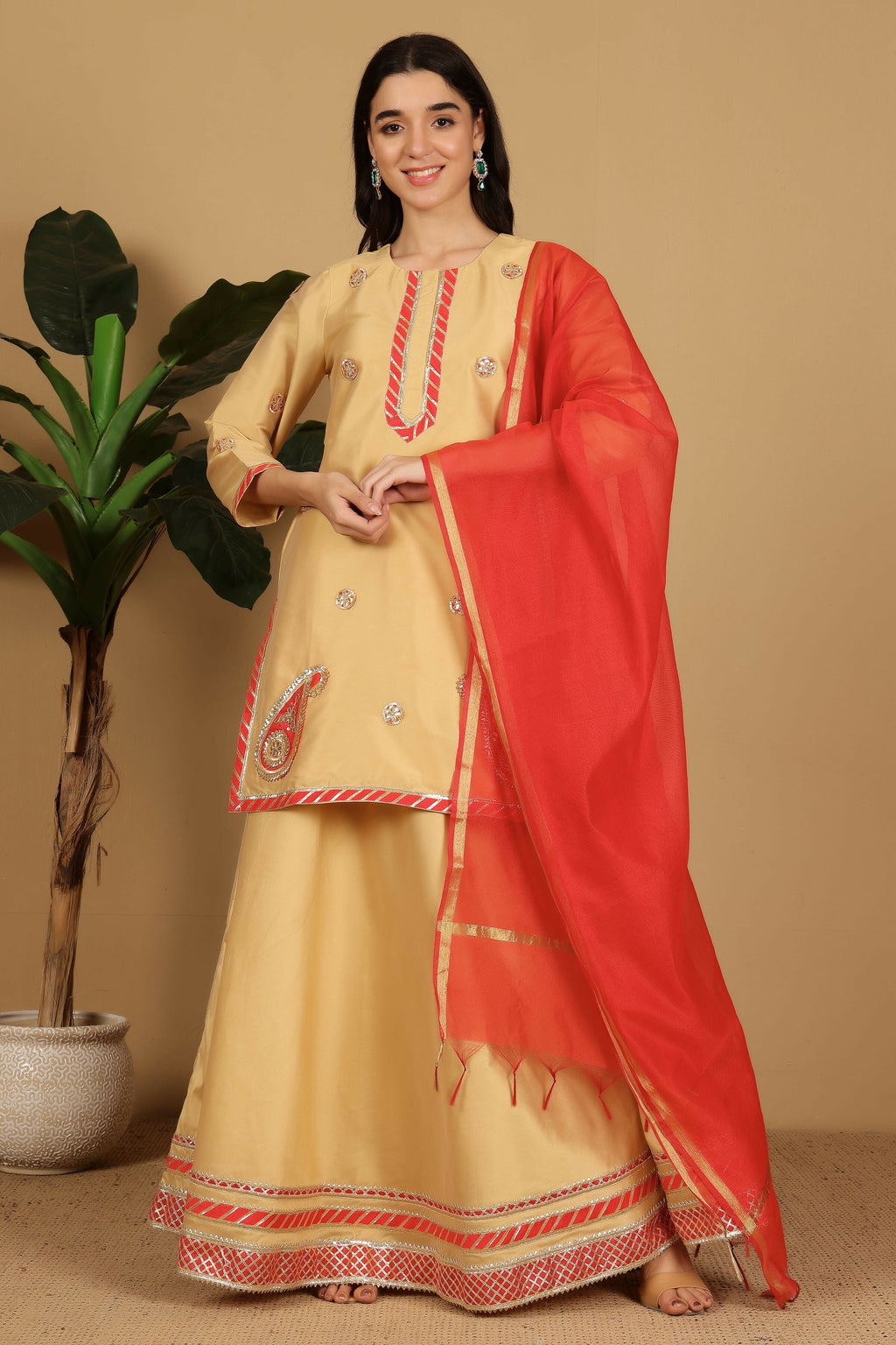 Joban Fashion Beige Taffeta Lehenga Set