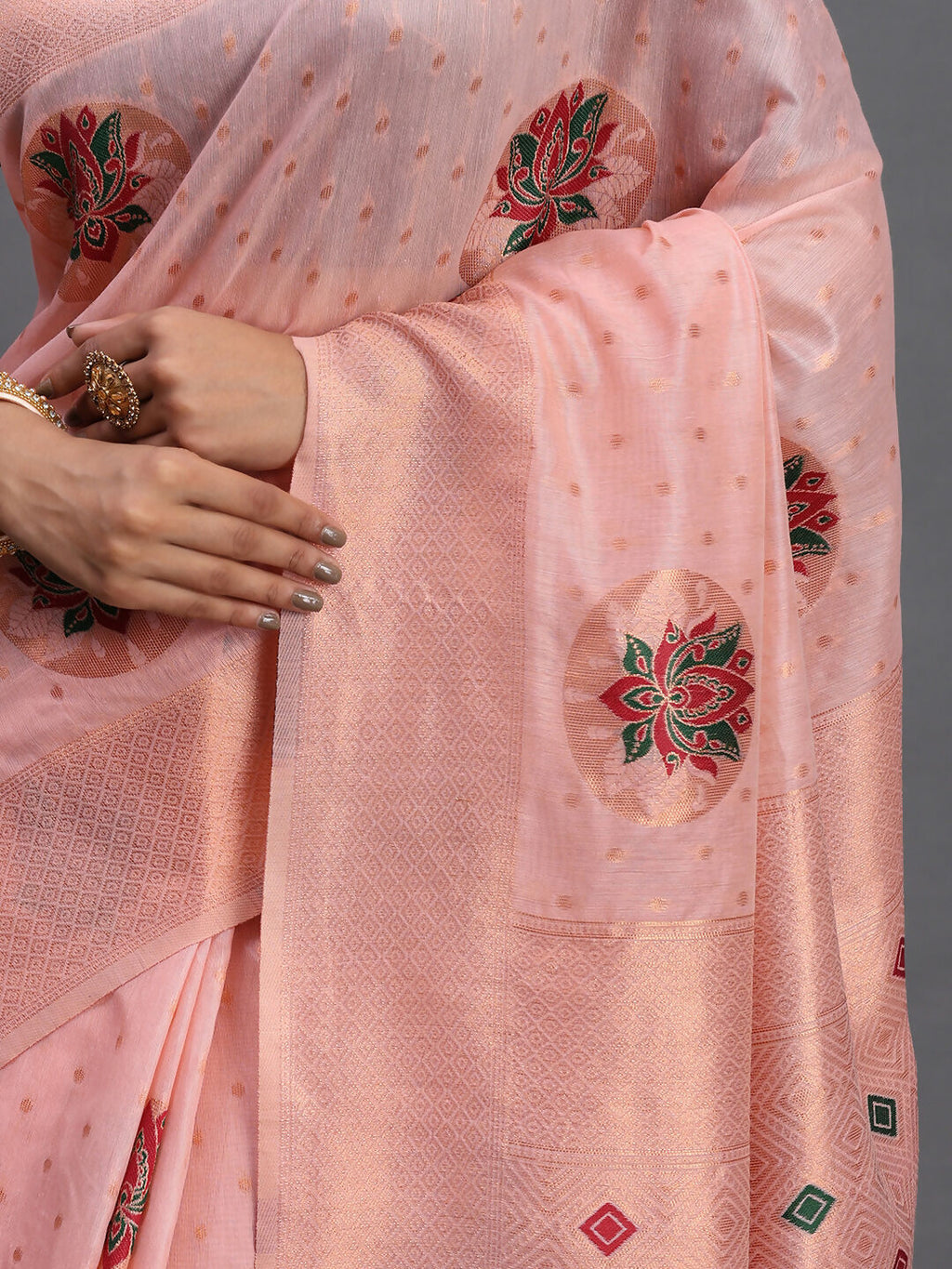 Shree Shyam Fashion Linen Cotton Light Pink Saree - Distacart