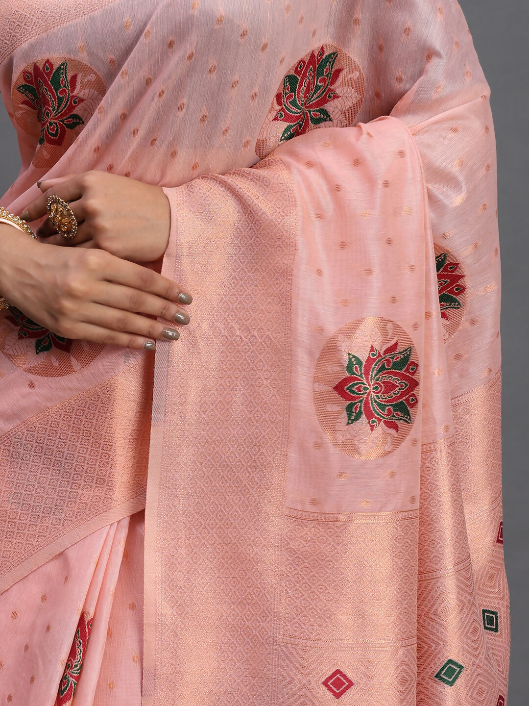 Shree Shyam Fashion Linen Cotton Light Pink Saree - Distacart
