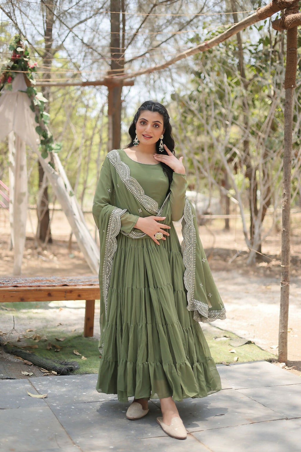Joban Fashion Mehandi Georgette Sequence Embroidery Work Kurta Set - Distacart