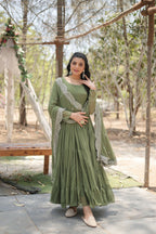 Joban Fashion Mehandi Georgette Sequence Embroidery Work Kurta Set - Distacart