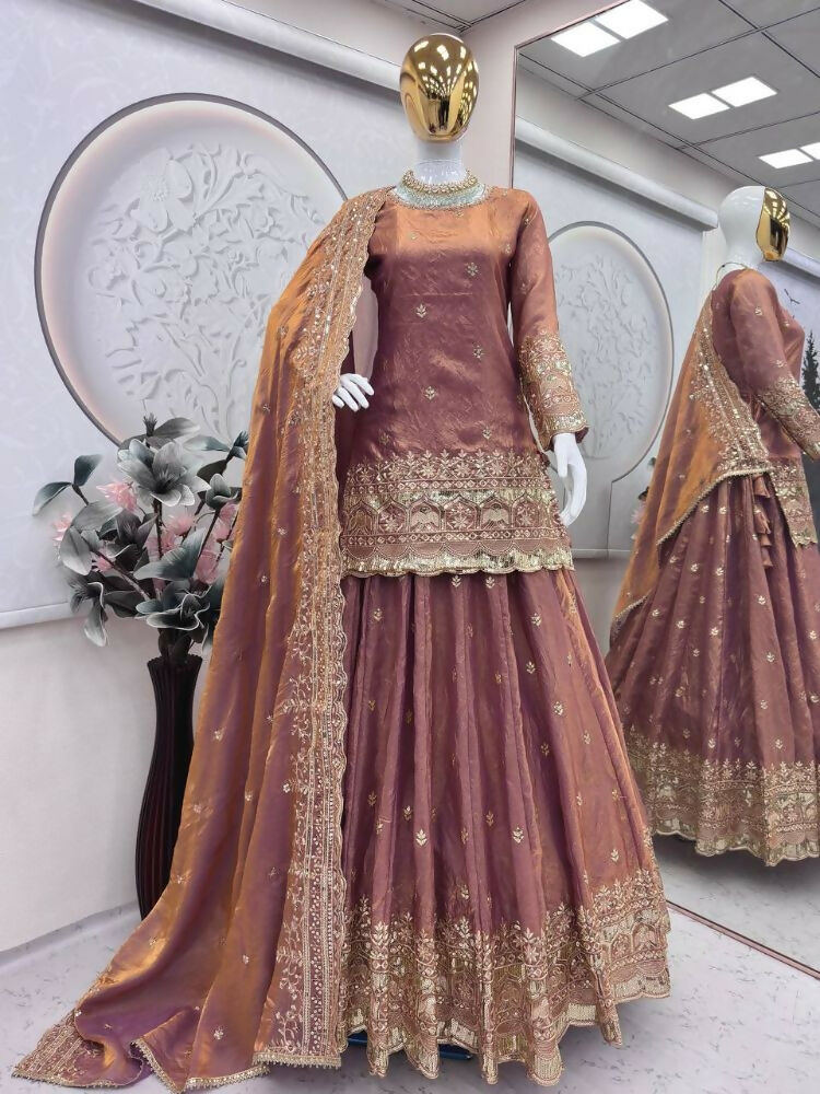 Teeya Creation Onion Color Fendy Satin Heavy Embroidery Work Wedding Wear Stitched Lehenga Choli - Distacart