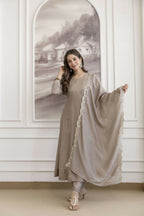 The52 Chiku Women's Beautiful Vichitra Silk Fabric Embroidered Work Flared Anarkali Pant and Dupatta Set - Distacart