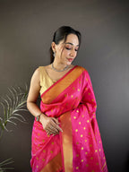 Joban Fashion Hot Pink Polka Dot Lichi Silk Paithani Silk Saree - Distacart