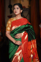 Very Much Indian Triple Muniya Border Paithani- Authentic Handloom Pure Silk With Parrots Pallu - Zari Stripes - Distacart