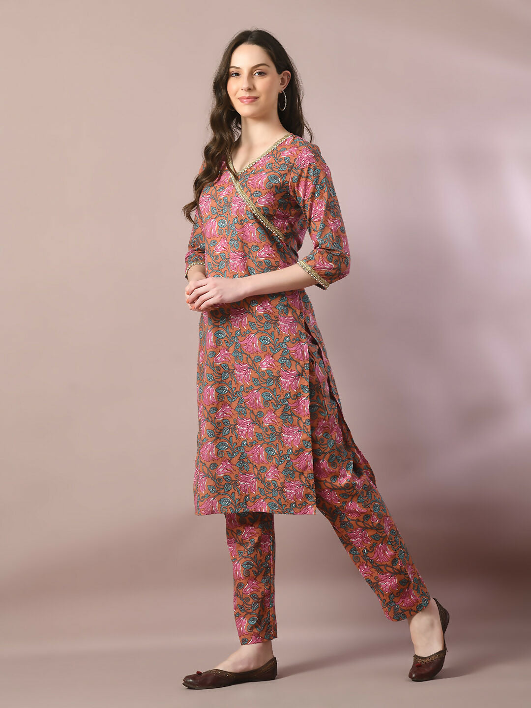 Myshka Women's Multi Printed Cotton Straight Party Kurta Set