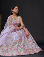 Jyoti Fashion Women's Light Purple Heavy Satin Silk Sequins with Thread Embroidered Designer Lehenga Choli Set