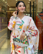 The52 Peach Women's Gorgeous Cotton Fabric Printed Work Straight Kurta Pant and Dupatta Set - Distacart