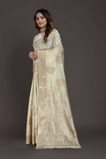 Off White Pure Raw Silk Zari Woven Saree with Unstitched Blouse Piece - Alisha
